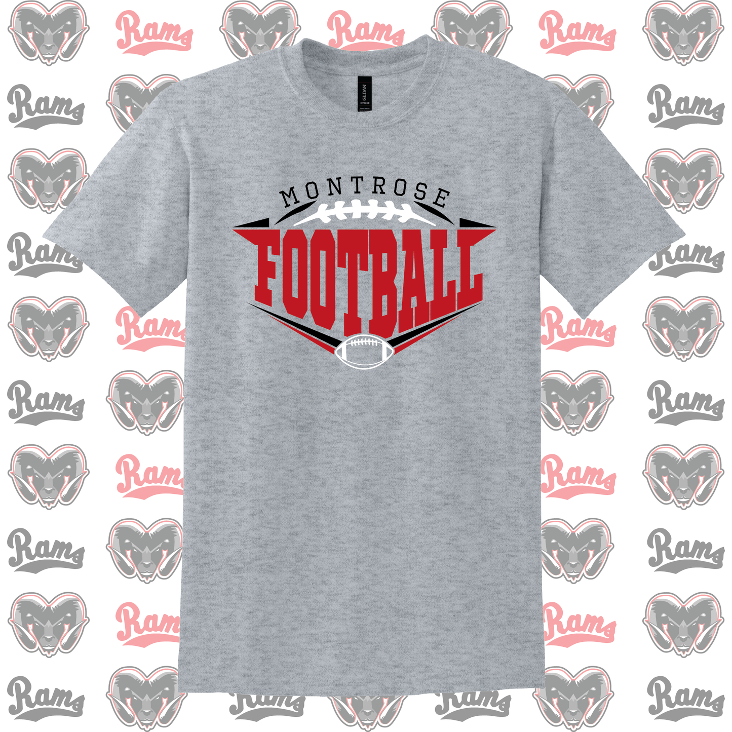 Montrose Rams Football T-Shirt, Long Sleeved Tee, Crewneck Sweatshirt or Hoodie