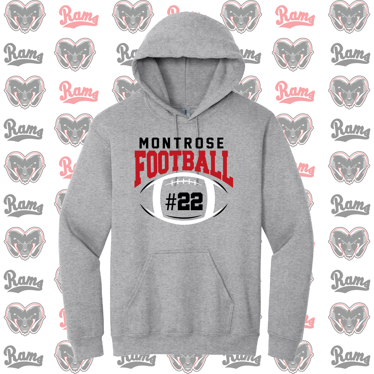Montrose Rams Football T-Shirt, Long Sleeved Tee, Crewneck Sweatshirt or Hoodie