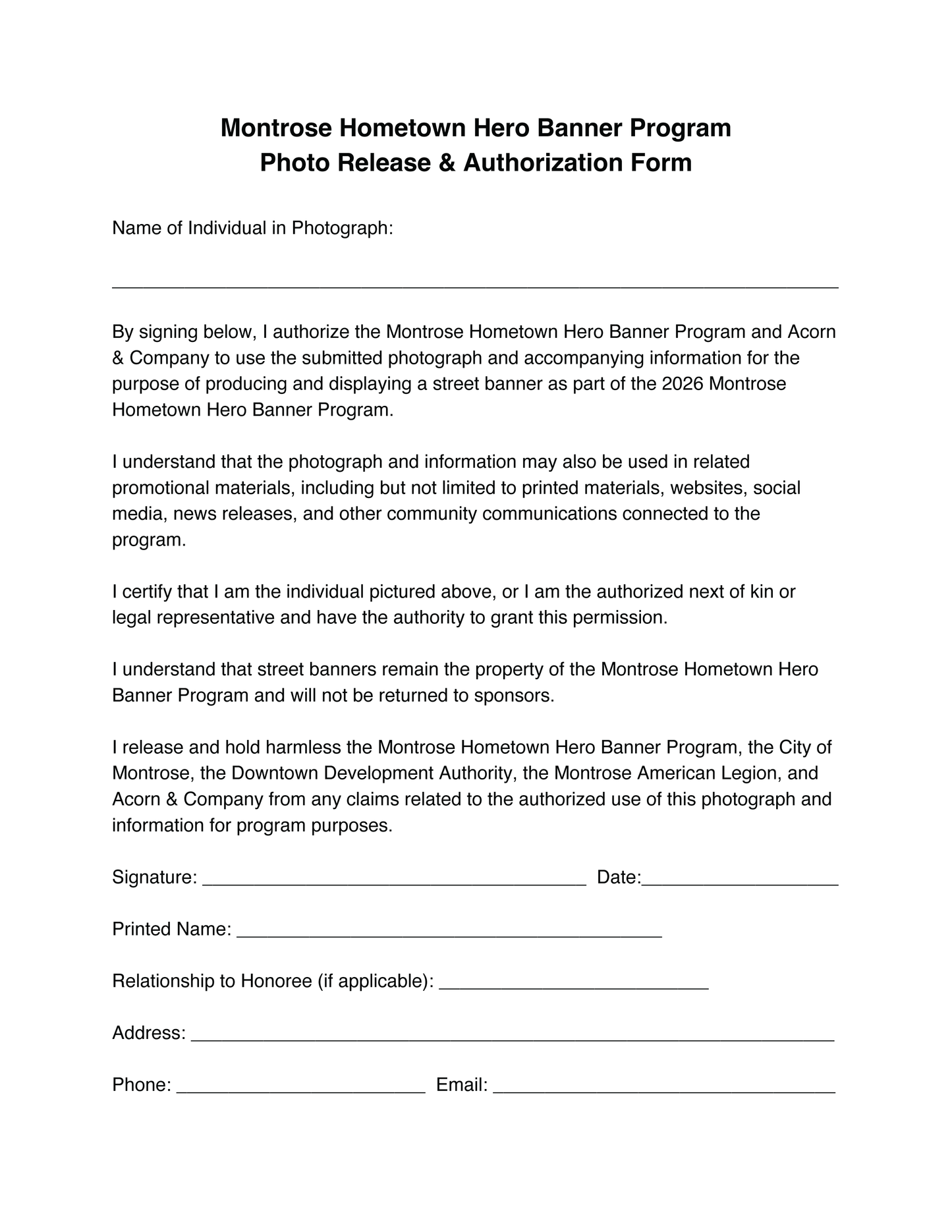 Montrose Hometown Heroes Banner Program