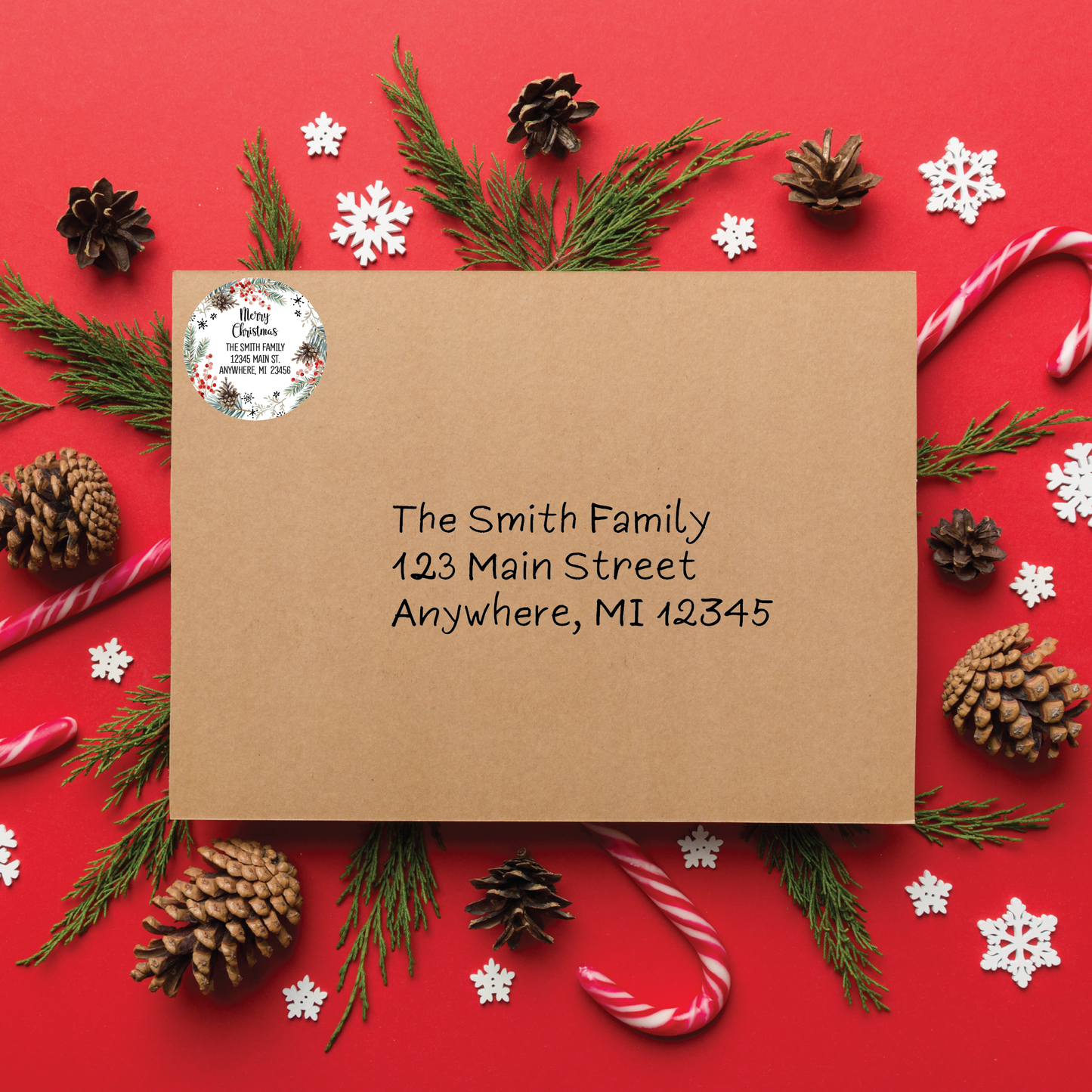 Pine Trees & Berries Christmas Return Address Labels