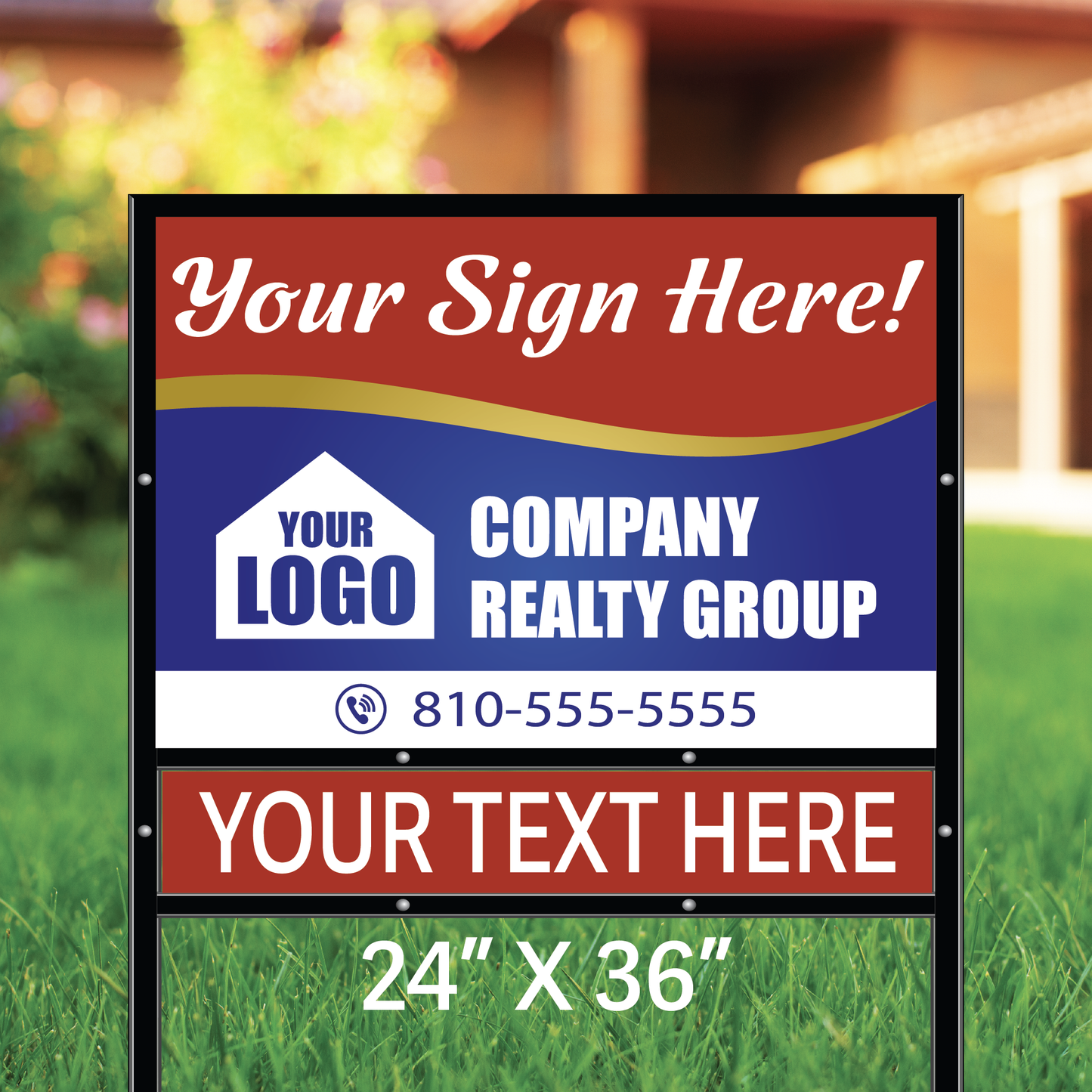 Real Estate Frame + Sign With Bottom Ryder, 24" X 36"