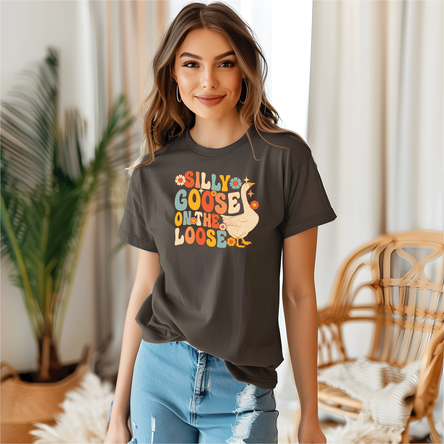 Silly Goose On The Loose Flowered T-Shirt