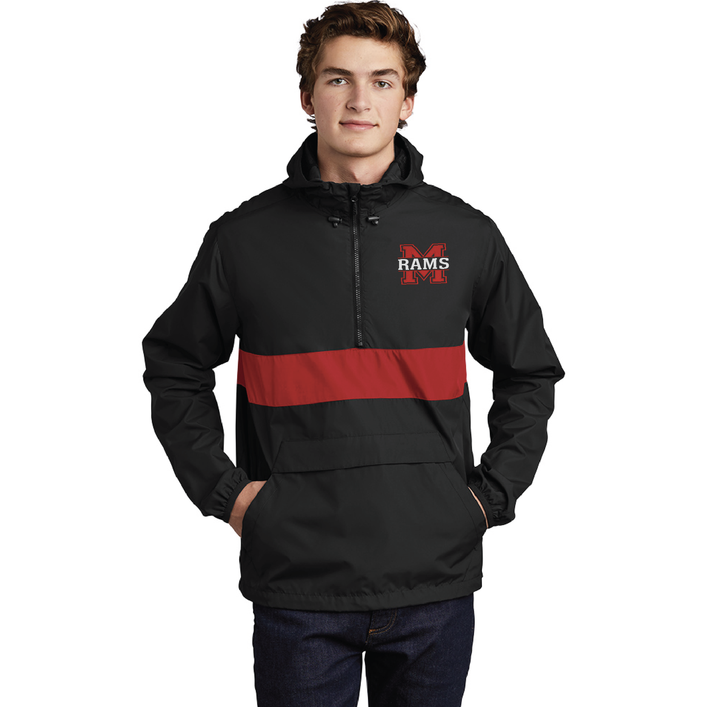 Embroidered Rams 1/4 Zip Windbreaker With Hood