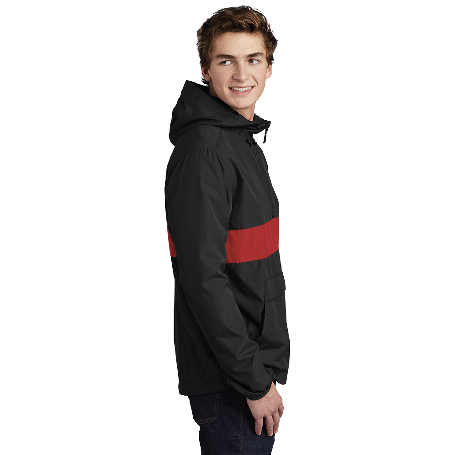 Embroidered Rams 1/4 Zip Windbreaker With Hood