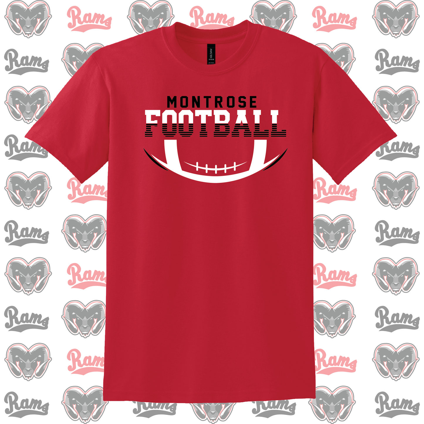 Montrose Rams Football T-Shirt, Long Sleeved Tee, Crewneck Sweatshirt or Hoodie