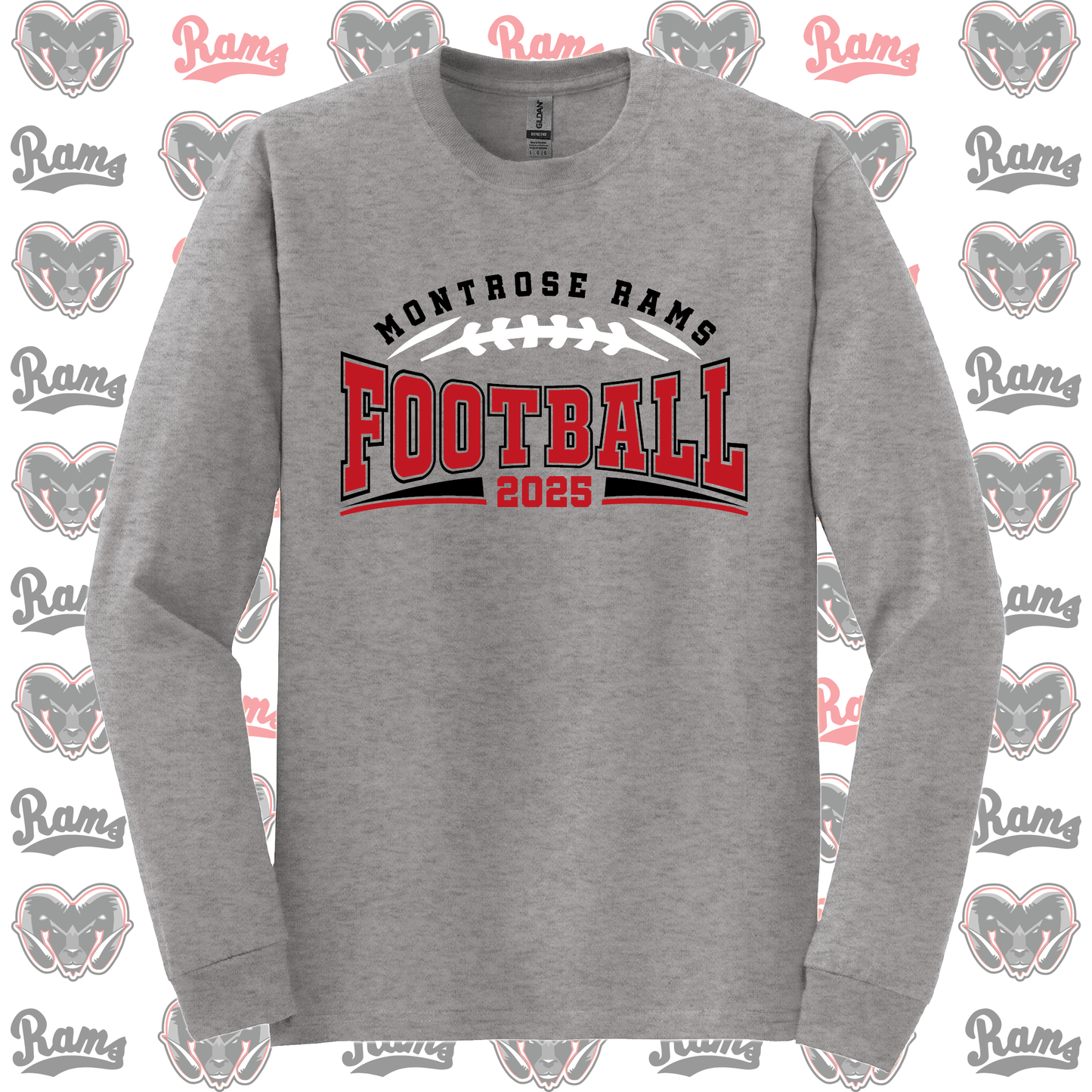 Montrose Rams Football T-Shirt, Long Sleeved Tee, Crewneck Sweatshirt or Hoodie