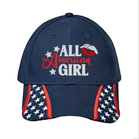Embroidered All American Girl Flag Hat