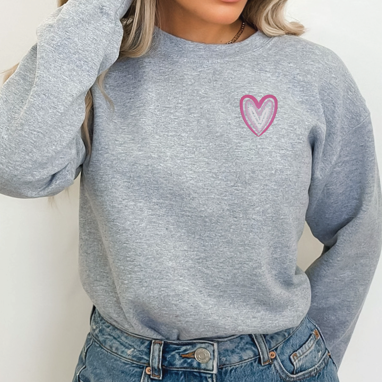 Embroidered Heart Valentine Crewneck Sweatshirt