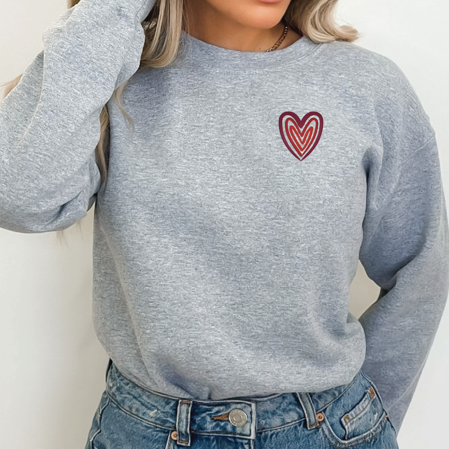 Embroidered Heart Valentine Crewneck Sweatshirt