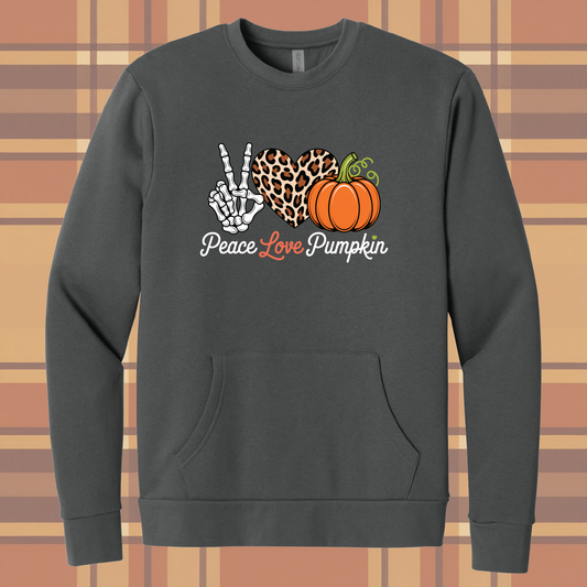 Peace Love Pumpkin Fall Crewneck Sweatshirt with Pocket