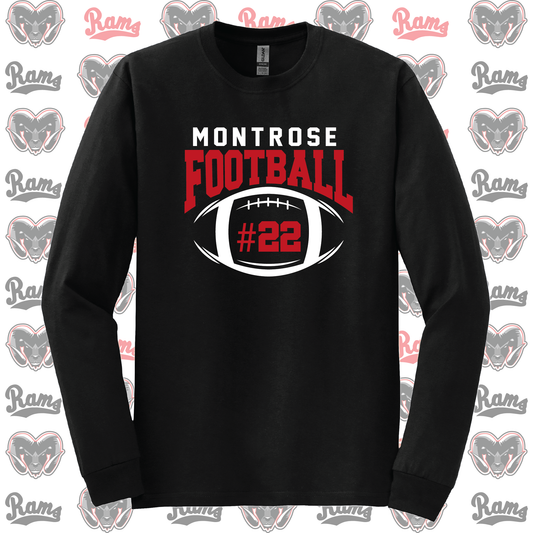 Montrose Rams Football T-Shirt, Long Sleeved Tee, Crewneck Sweatshirt or Hoodie