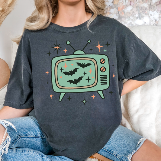 Vintage TV and Bats Halloween T-Shirt