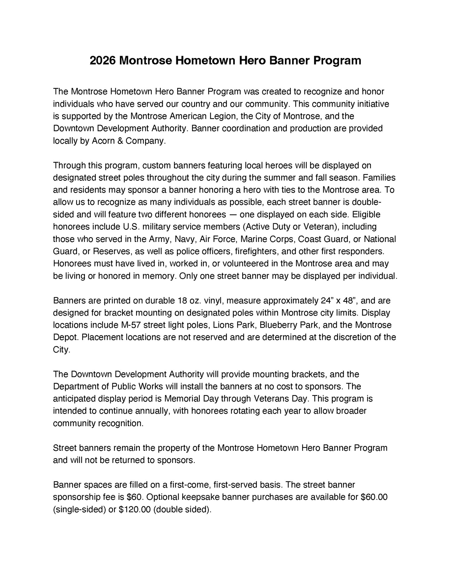 Montrose Hometown Heroes Banner Program
