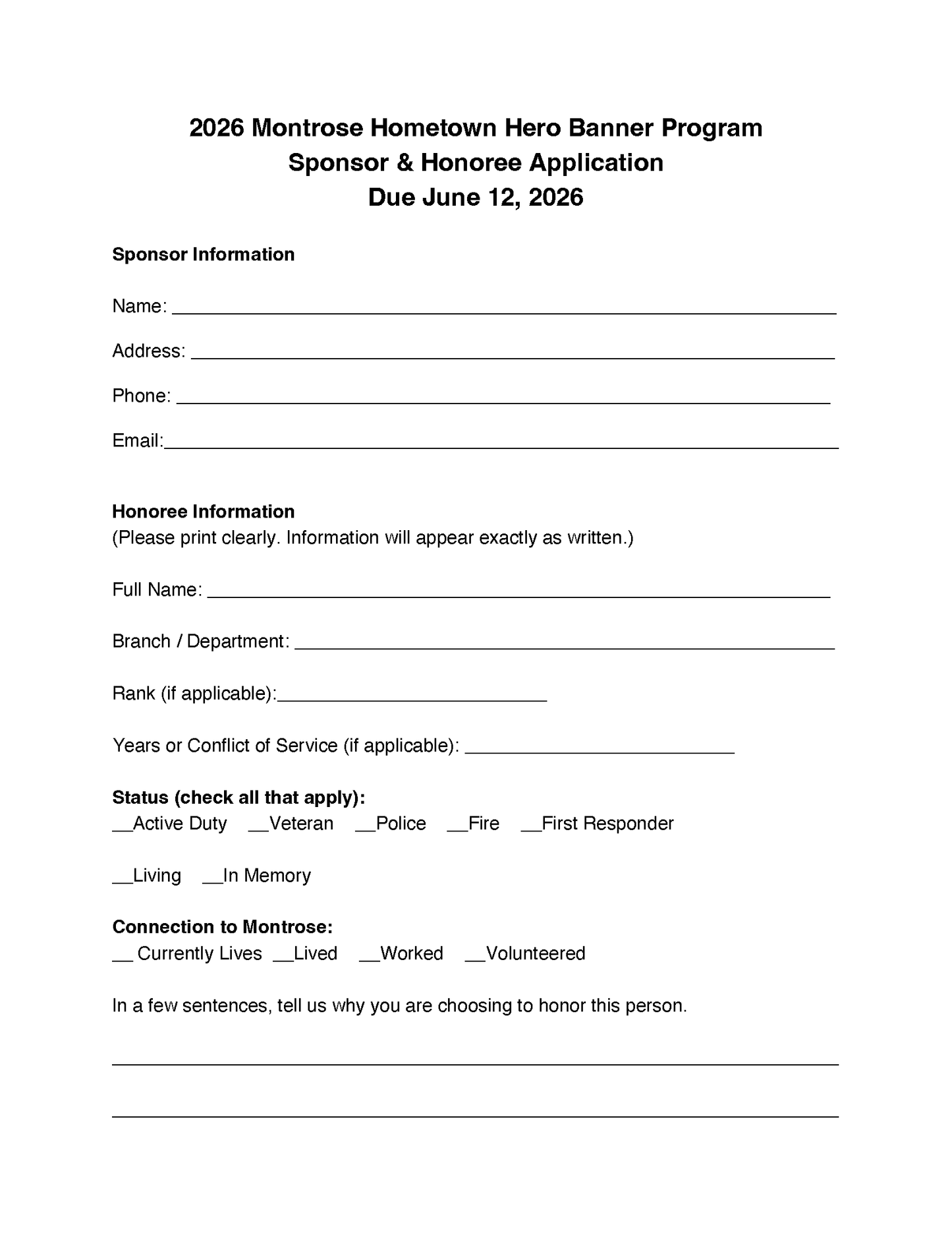 Montrose Hometown Heroes Banner Program
