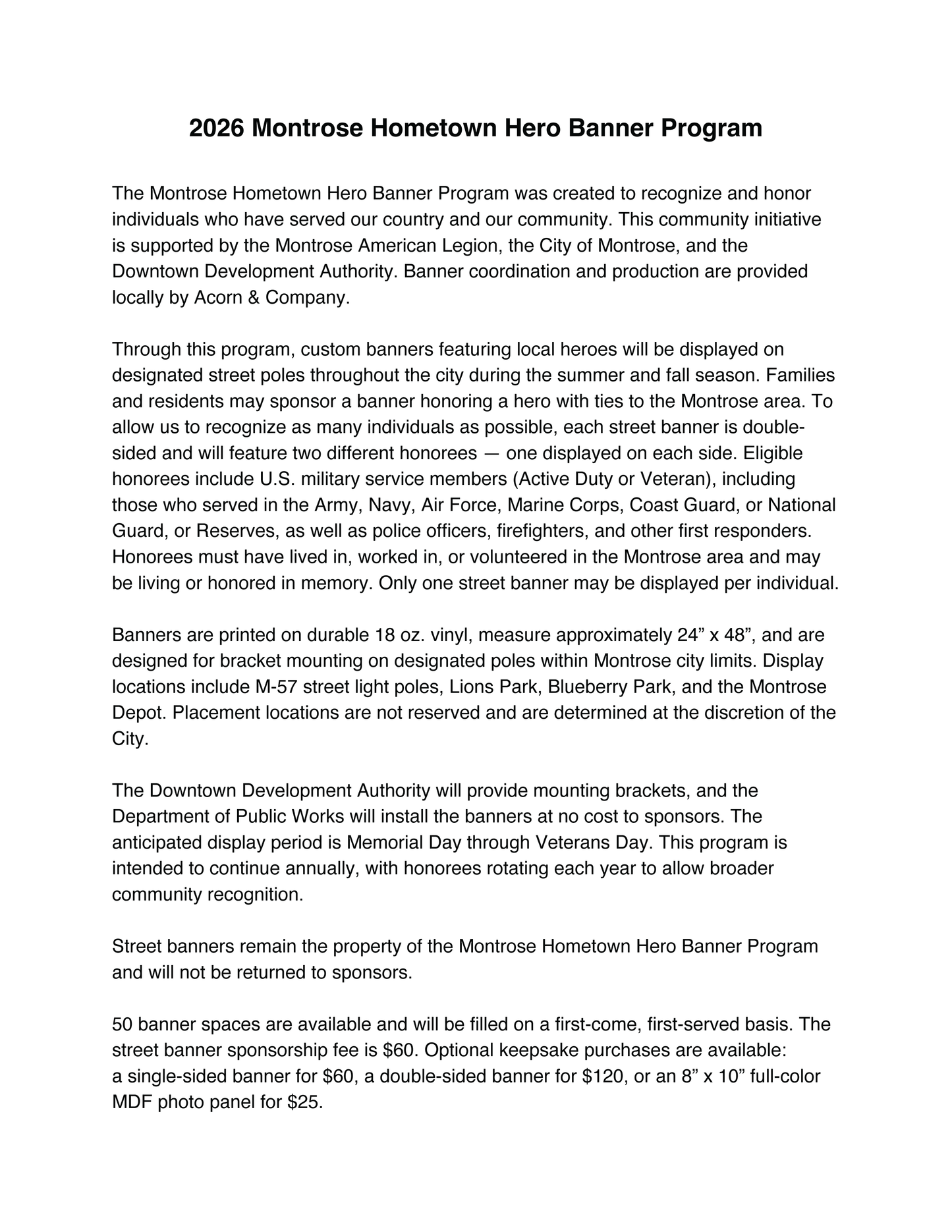 Montrose Hometown Heroes Banner Program