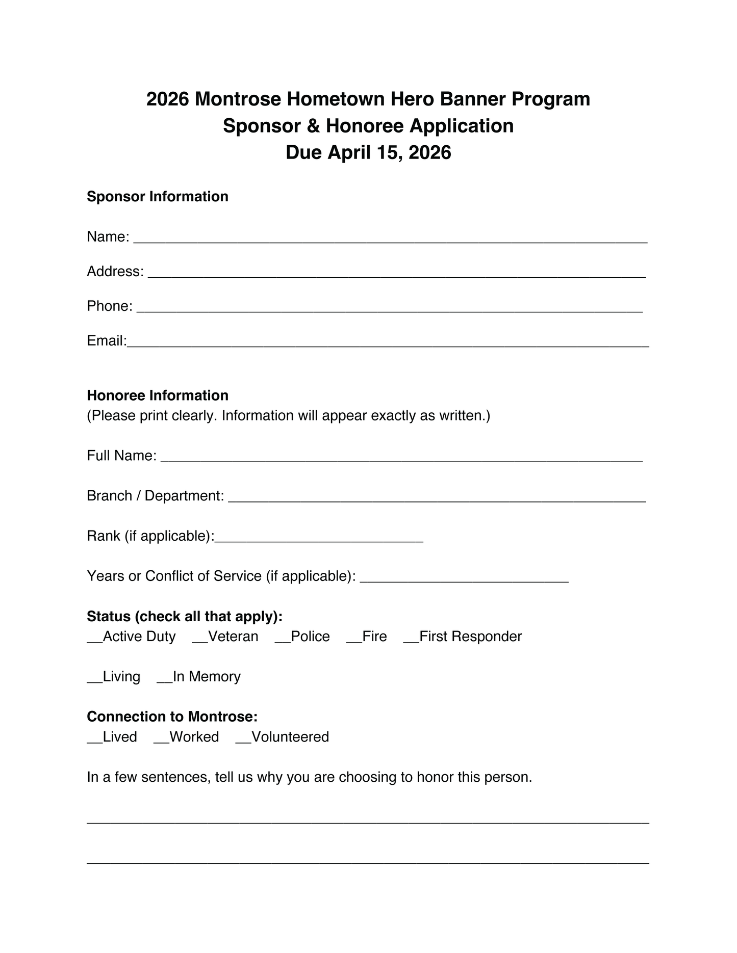 Montrose Hometown Heroes Banner Program