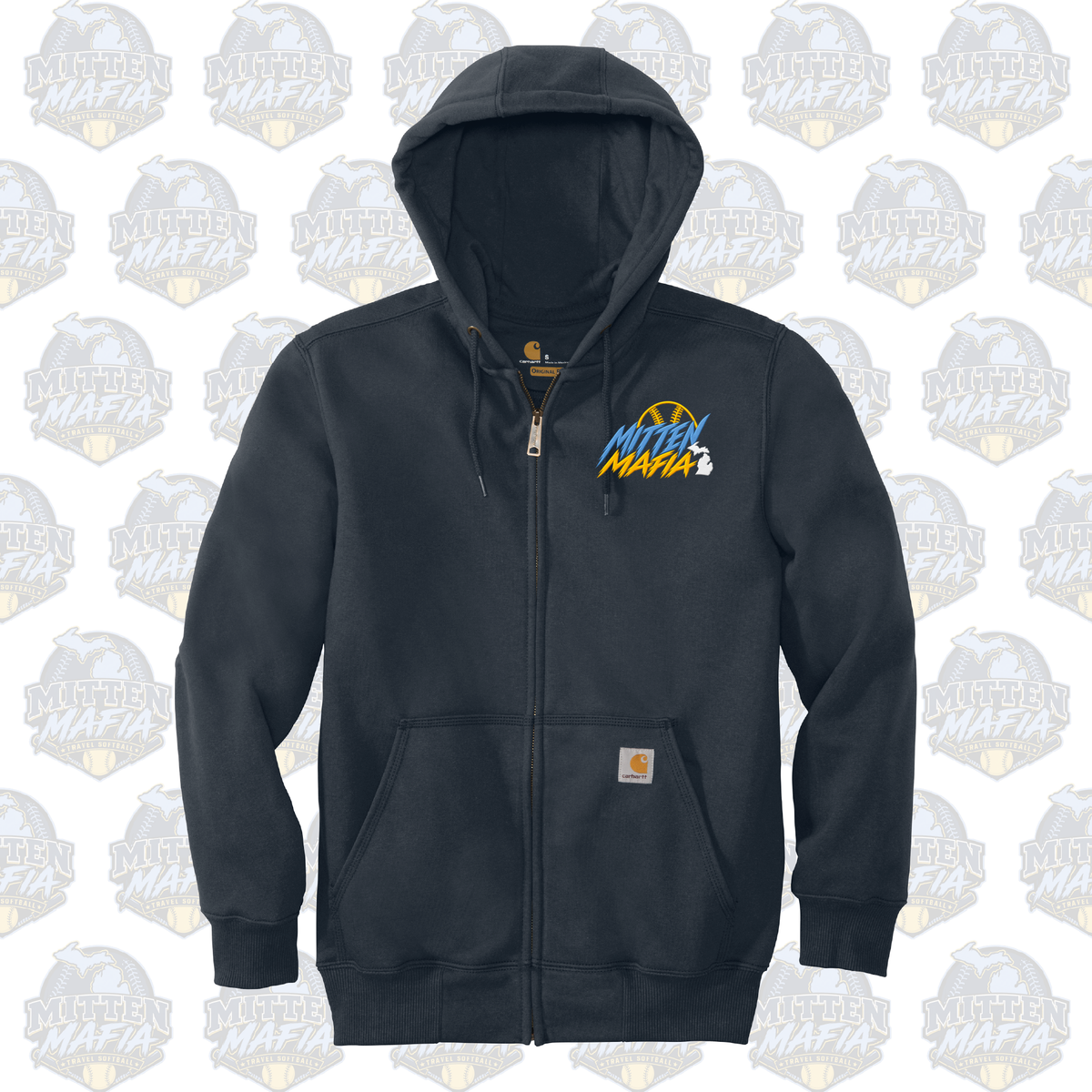 Mitten Mafia Softball Embroidered Carhartt Rain Defender Paxton Heavyweight Hooded Zip-Front Sweatshirt