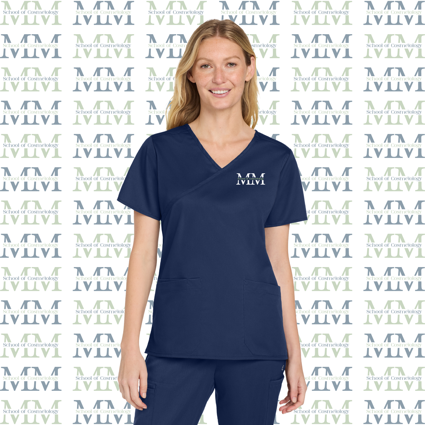 Women’s WorkFlex Embroidered Mock Wrap Top, Navy