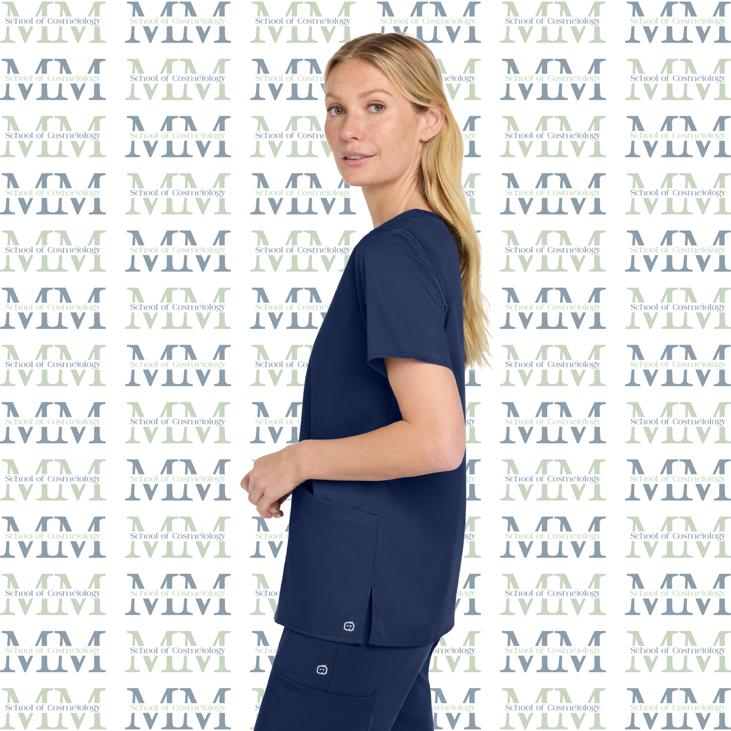 Women’s WorkFlex Embroidered Mock Wrap Top, Navy