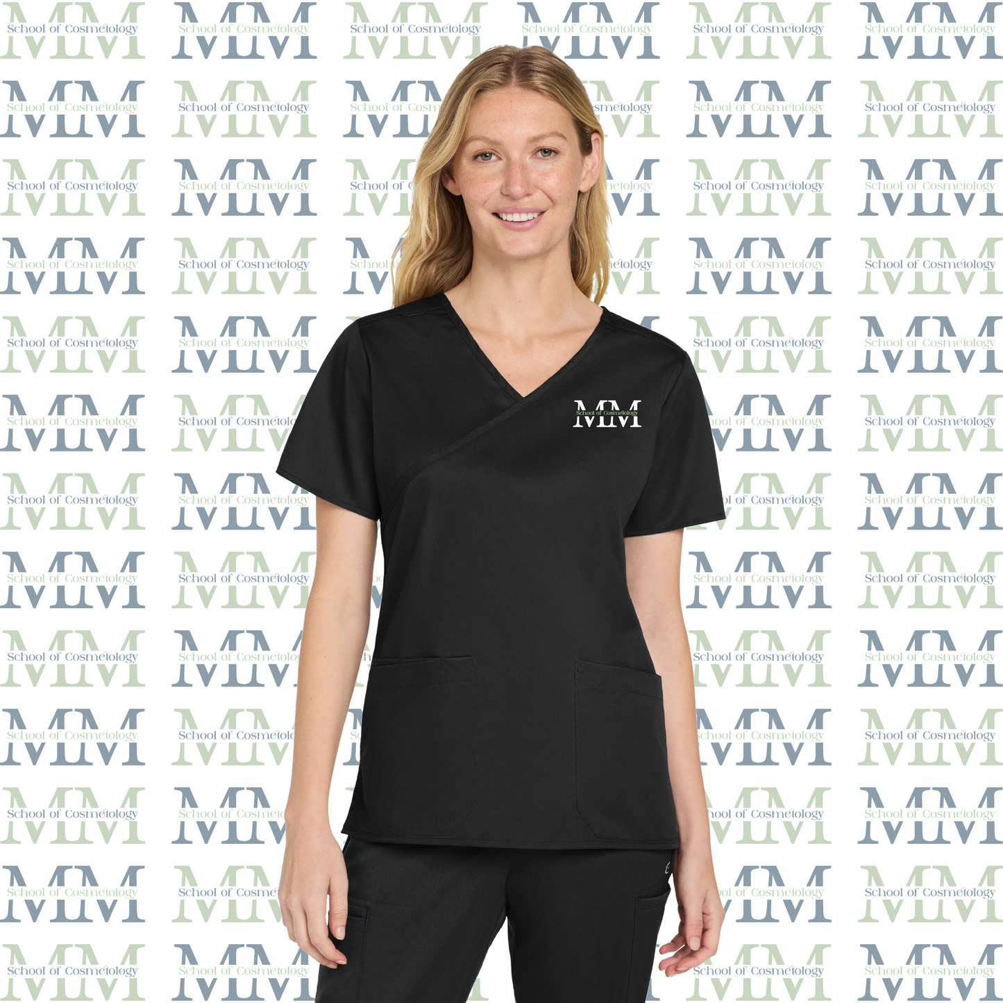 Women’s WorkFlex Embroidered Mock Wrap Top, Black