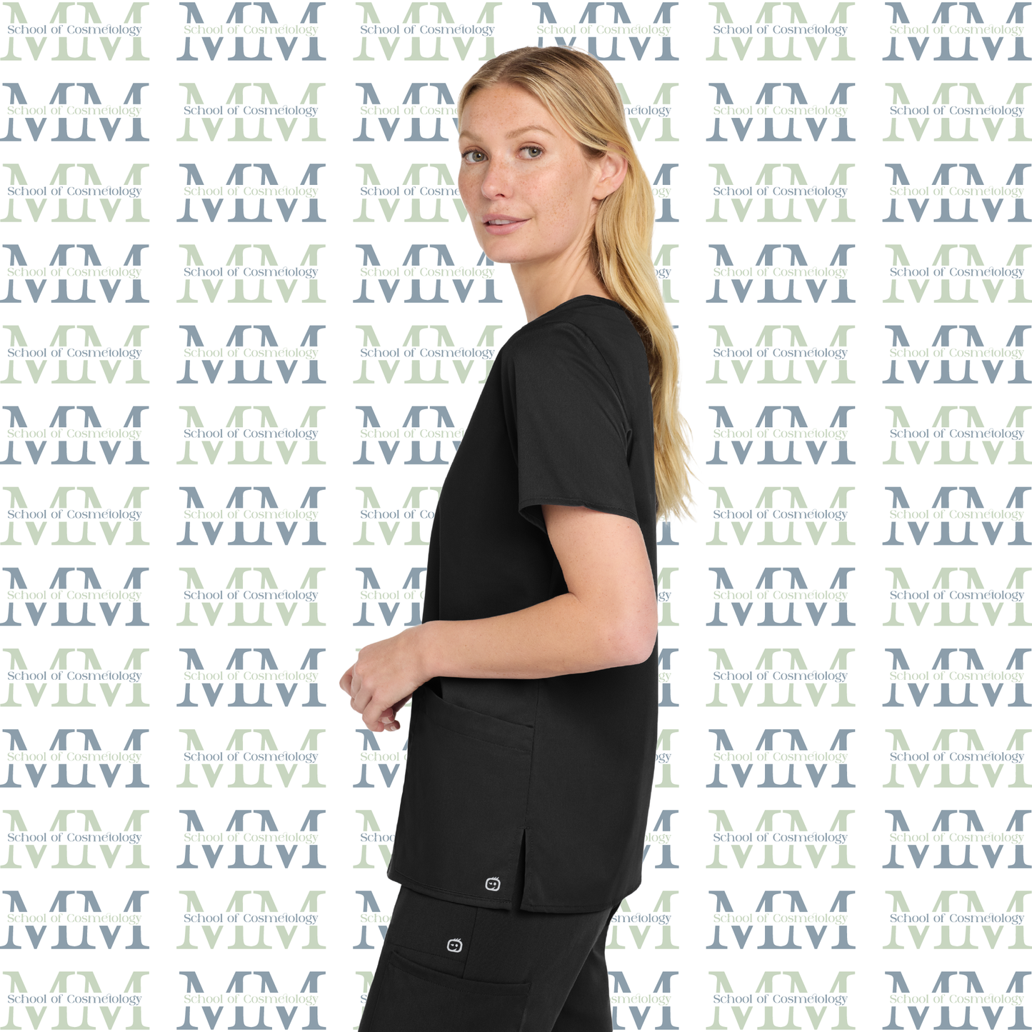 Women’s WorkFlex Embroidered Mock Wrap Top, Black