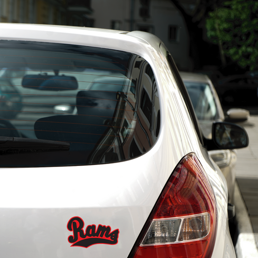 Montrose Rams Vinyl Decal | Full Color Black with Red Outline