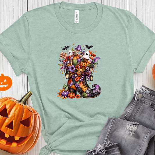 Patchwork Halloween Witches Boot T-Shirt